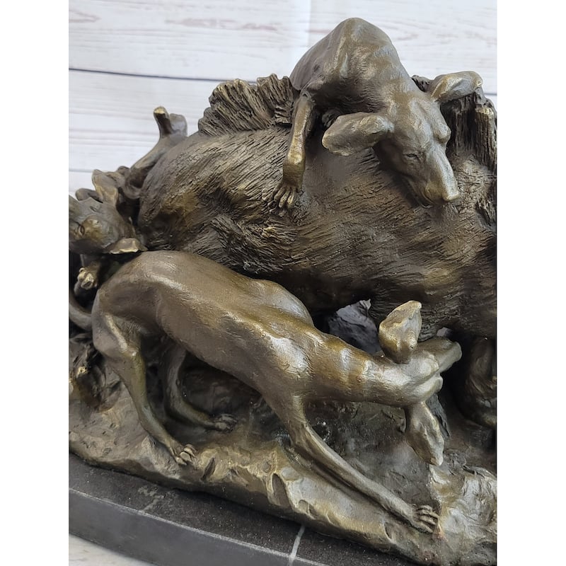 Handmade Vintage Lecourtier Wild Boar Dogs Bronze Sculpture Figurine Figure