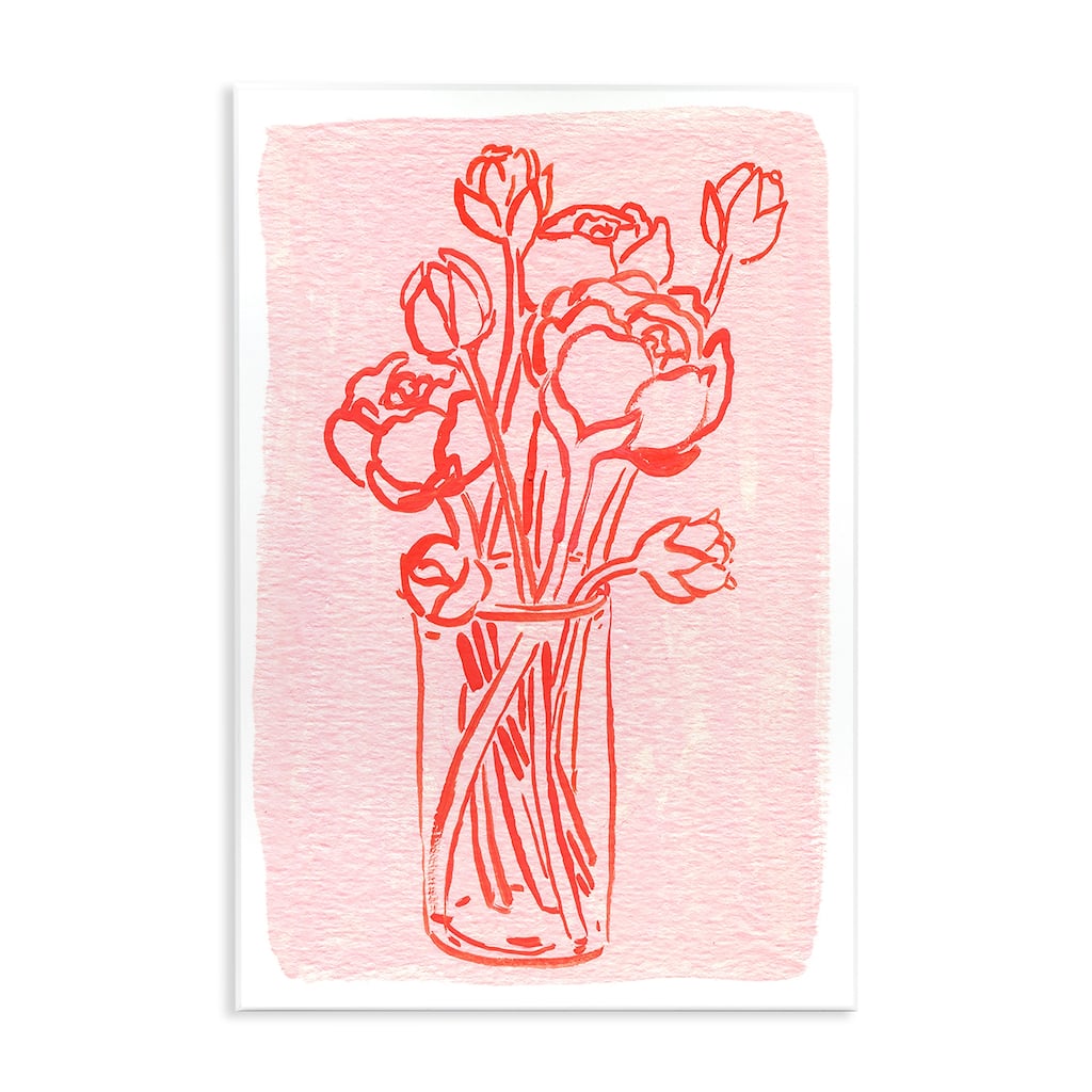 Stupell Outlined Peony Vase Wall Plaque Art Design By Hannah Moren