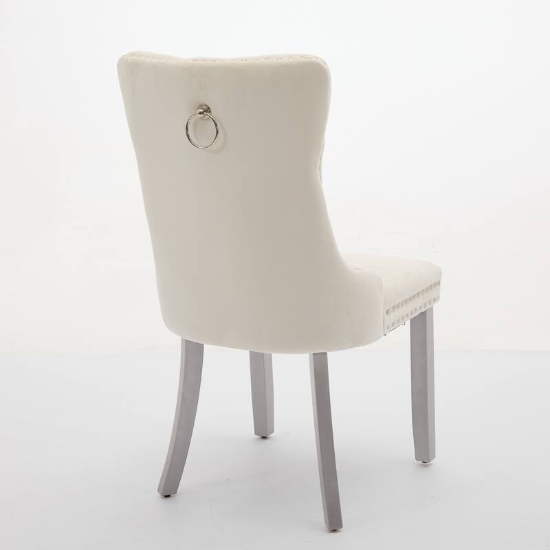 Nikki Collection Modern High-end Tufted Velvet Upholstered Dining Chair with Wood Legs Nailhead Trim 2-Pcs Set