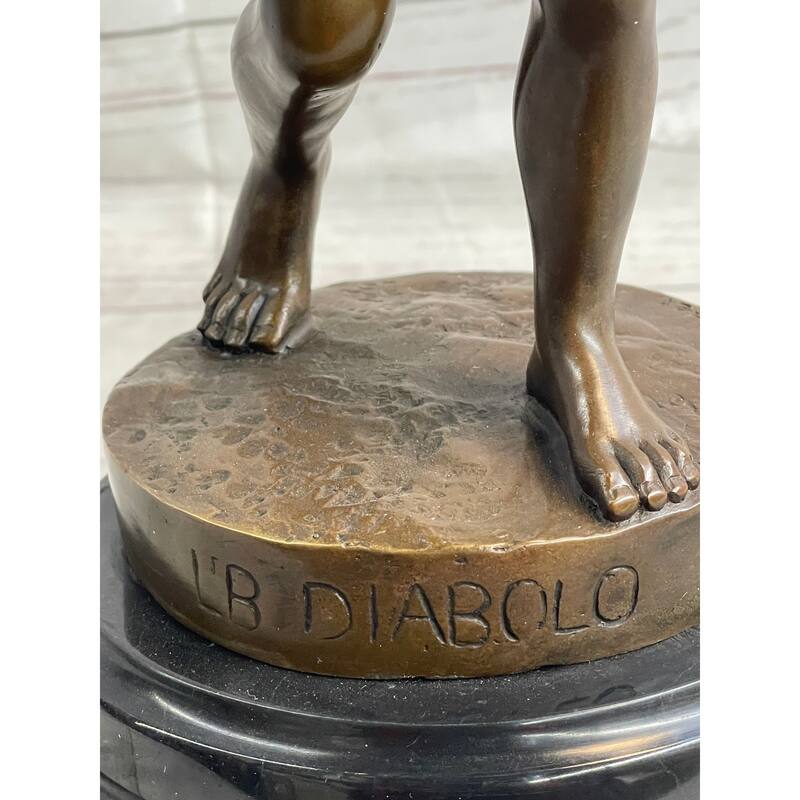 Lb Diabolo Signed Goldscheider Young Boy With Sling Bronze Sculpture Statue