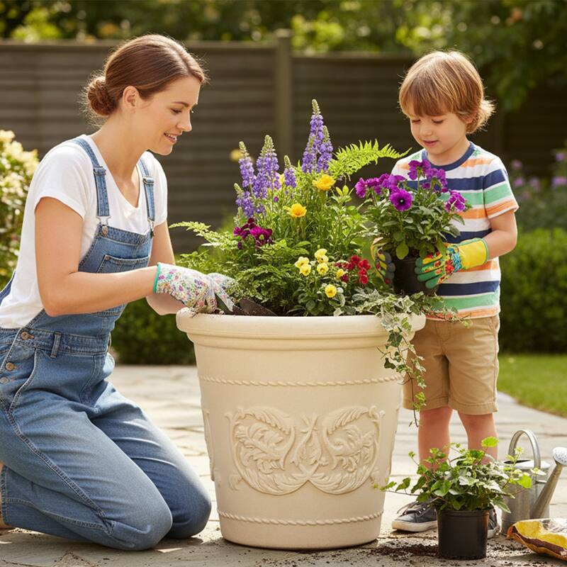 Arabella Outdoor Flower Pot Planter - Beige - 20-Inch - 4-Pack