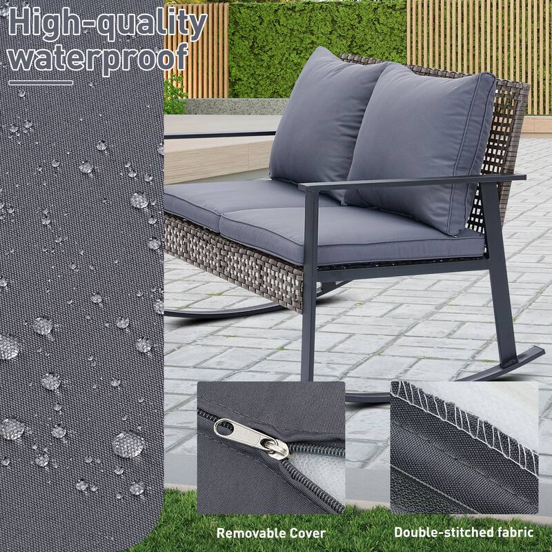 Ainfox Patio Double Outdoor Rocking Chair Bench Loveseat with Cushions