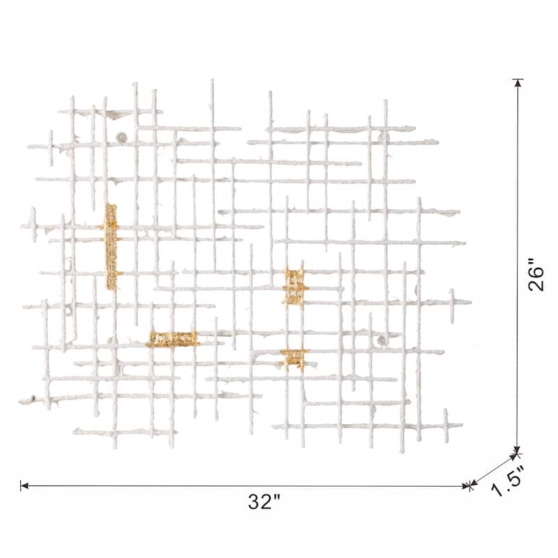 Modern Geometric Pattern Wall Decor Grid Home Wall Decor with Gold Embellishment, for Contemporary Living Rooms and Bedrooms