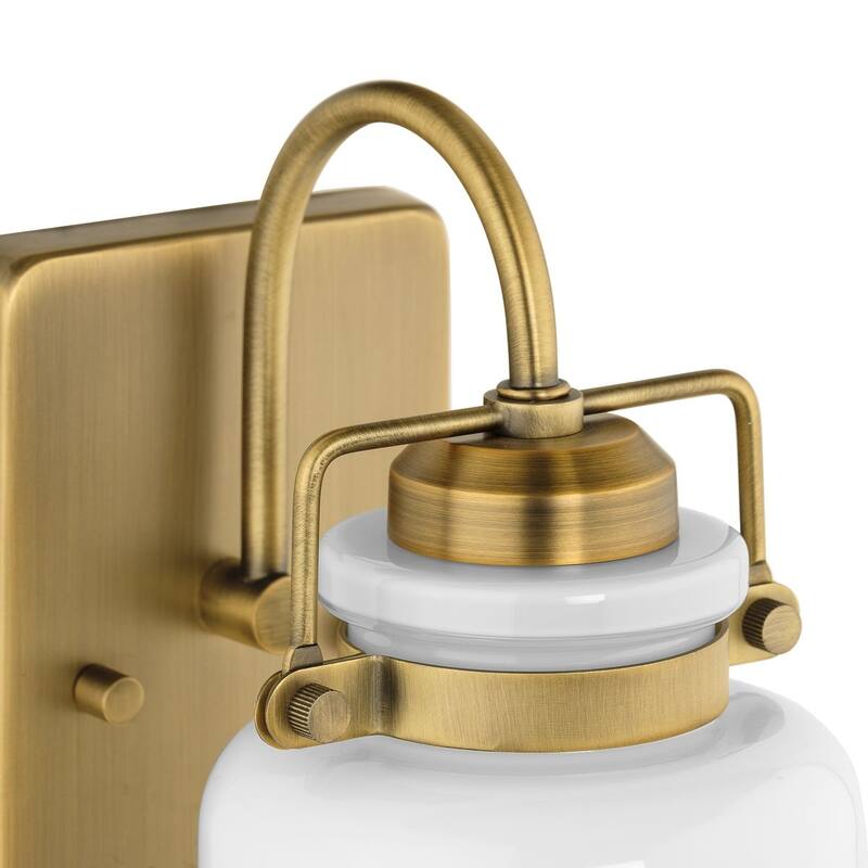 Fessler Collection One-Light Vintage Brass Opal Glass Farmhouse Bath Light - 5 in x 7 in x 9 in