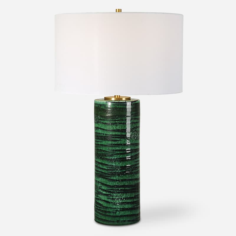 Cylindrical Striped Ceramic Table Lamp - 34" - Emerald Green