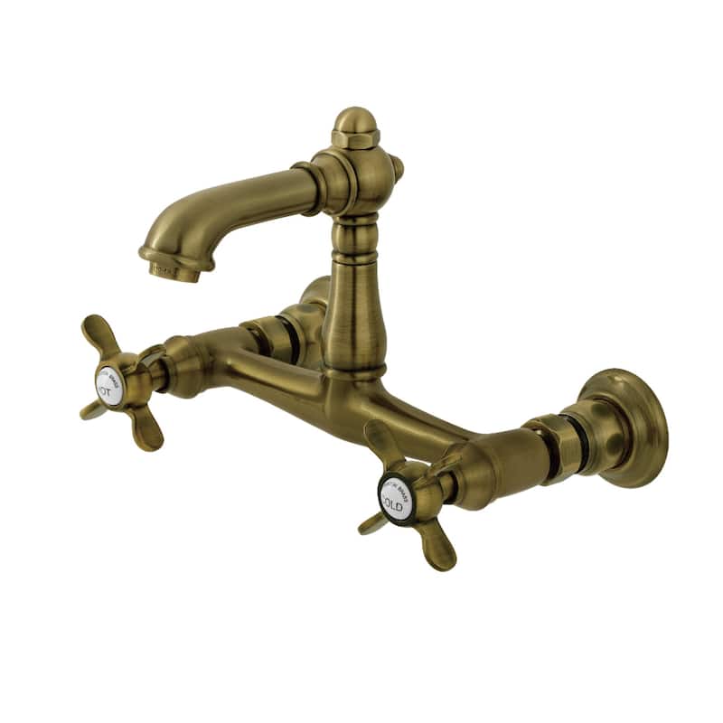 Kingston Brass Essex Two-Handle 2-Hole Wall Mount Bathroom Faucet - Antique Brass