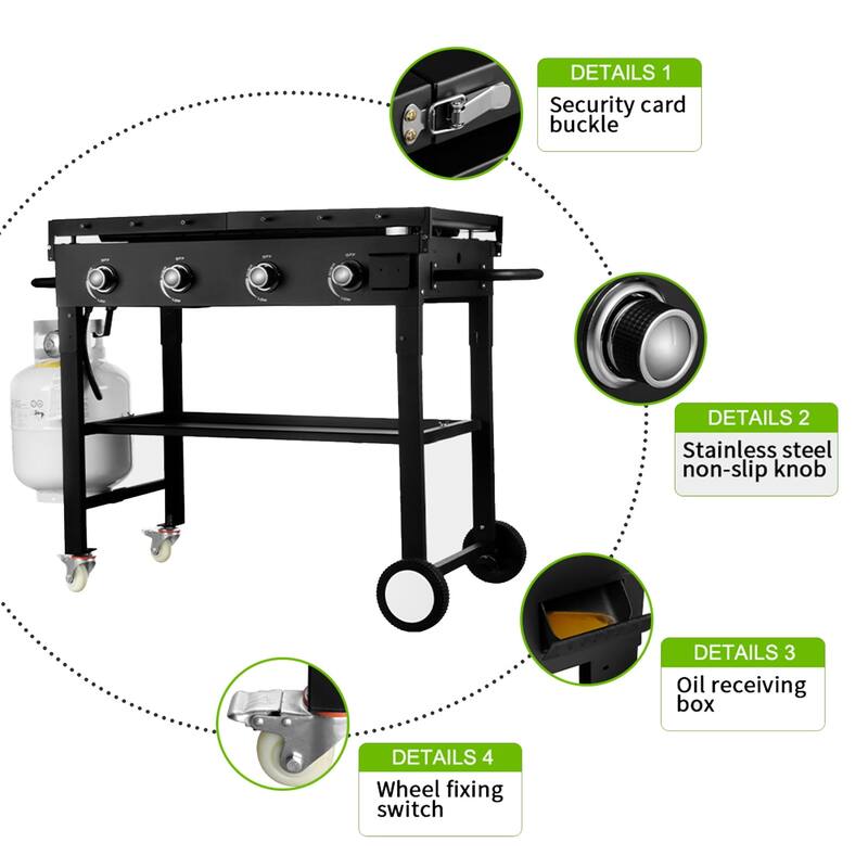 SUGIFT 4 Burner Flat Top Propane Gas Grill in Black