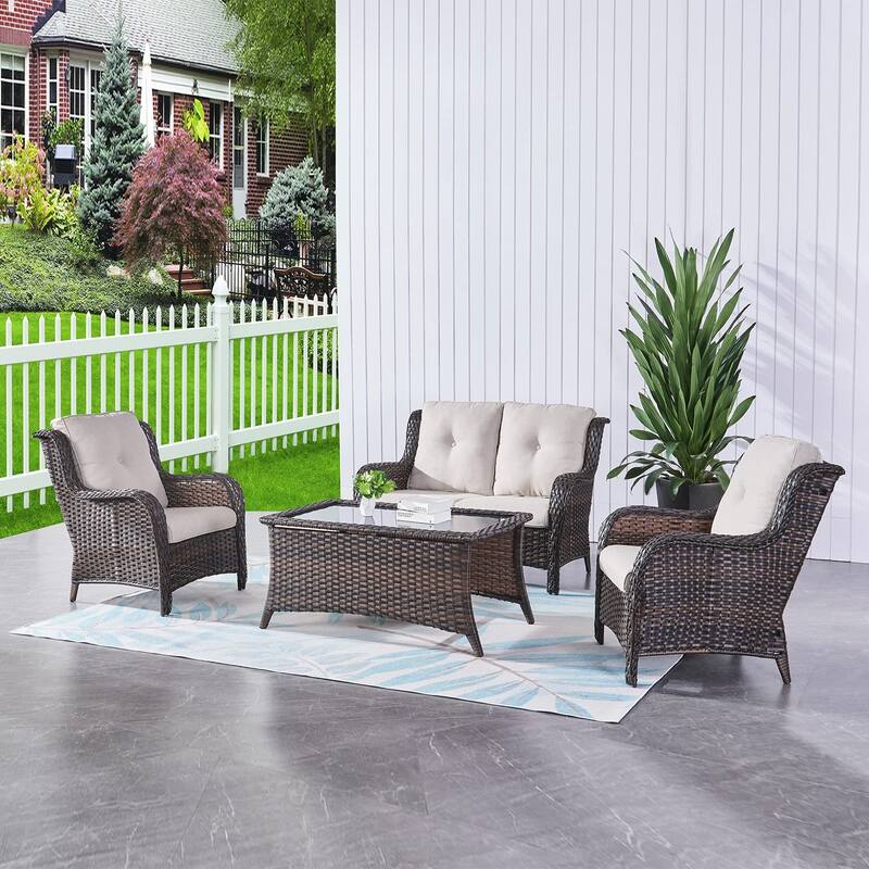 Pocassy 4 Piece Patio Conversation Set