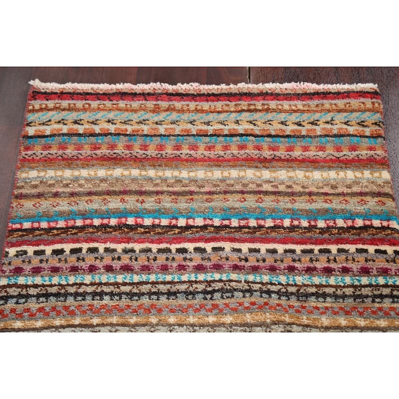 Striped Gabbeh Kashkoli Oriental Runner Rug Wool Hand-knotted Carpet - 2'8" x 9'10"