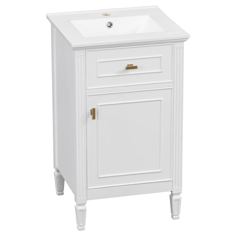 20-Inch Bathroom Vanity With Sink, Solid Wood Legs, Adjustable Shelf, Tilt-Out Drawer, Modern Freestanding Cabinet