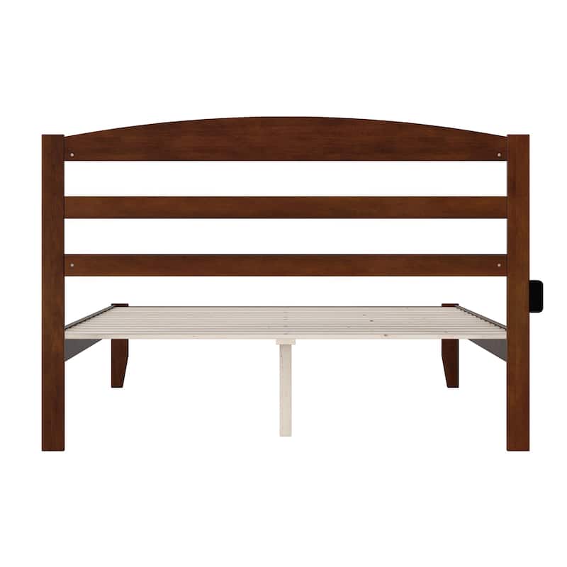 Queen Platform Bed - Victorian Style Bed Frame with Headboard & Slats - Walnut Finish