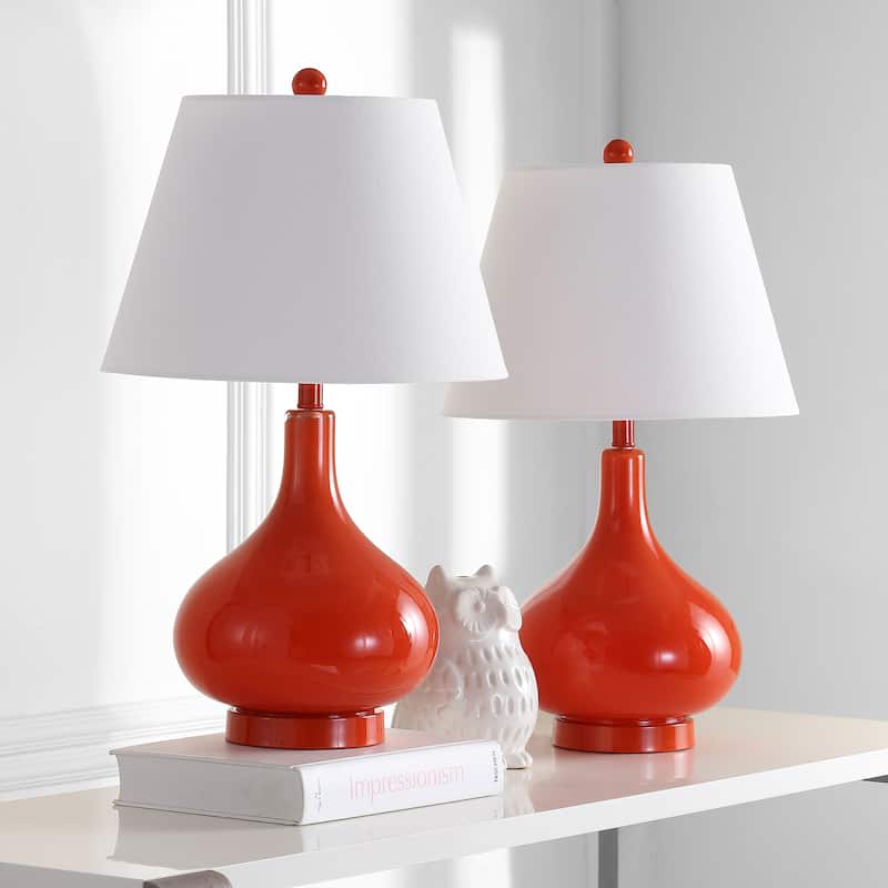 SAFAVIEH Lighting Shanda 24-inch Gourd Glass White Table Lamp (Set of 2) - 14"x14"x24" - 14Wx14Dx24H - Blood Orange
