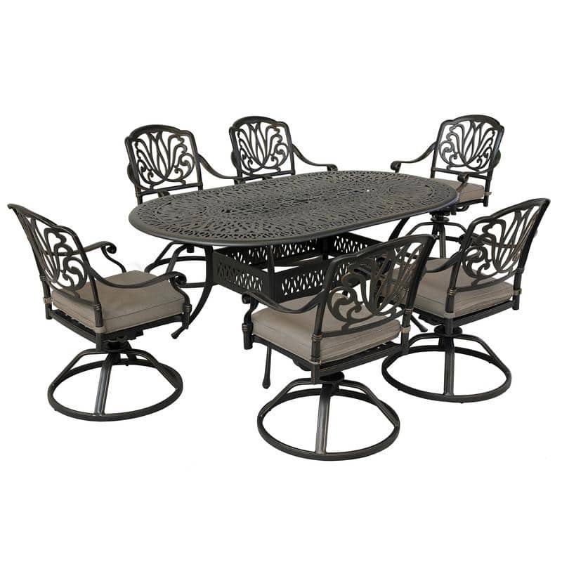 Manasquan 7-piece Gunmetal Aluminum Oval Dining Set with Swivel Chairs by Havenside Home
