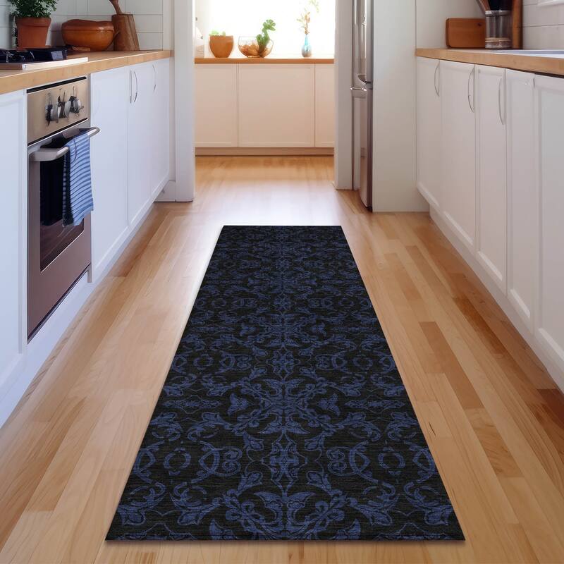 Premium Washable Super Soft Dark Traditional Mayfield Rug - Blue - 2' 3" x 7' 6"
