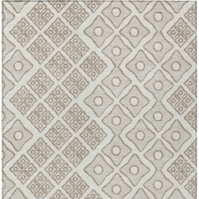 Ivory And Beige Geometric Washable Indoor Outdoor Area Rug - 3' x 5'