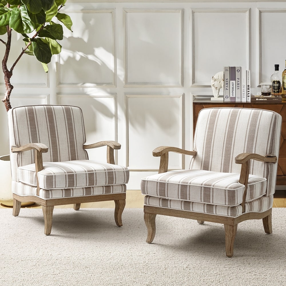 Rinaldo Farmhouse Upholstered Armchair with Solid Wood Legs Set of 2 by HULALA HOME