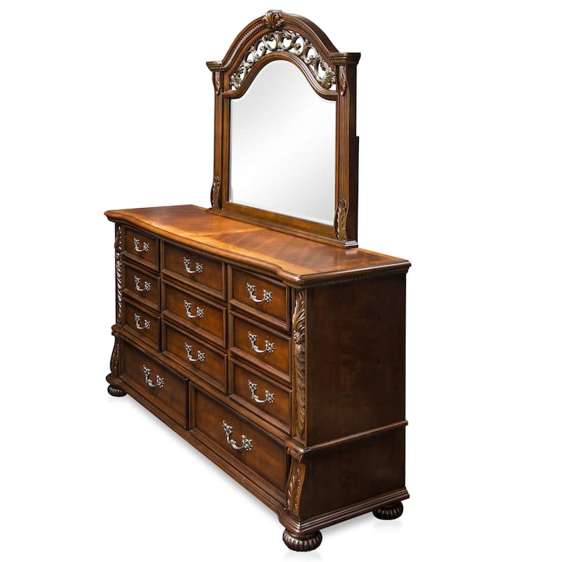 Ulis Traditional Cherry 2-piece 11-Drawer Dresser and Mirror Set by Furniture of America