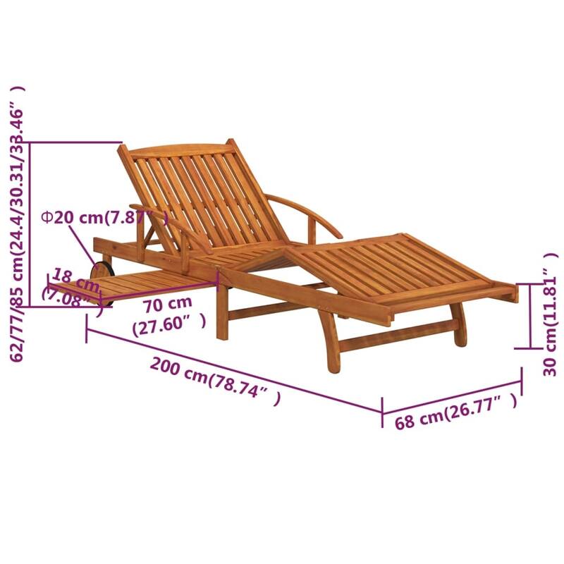 vidaXL 2 Piece Sunlounger Set with Table Solid Wood Acacia - 78.7" x 26.8" x 11.8"/24.4"/30.3"/33.5"