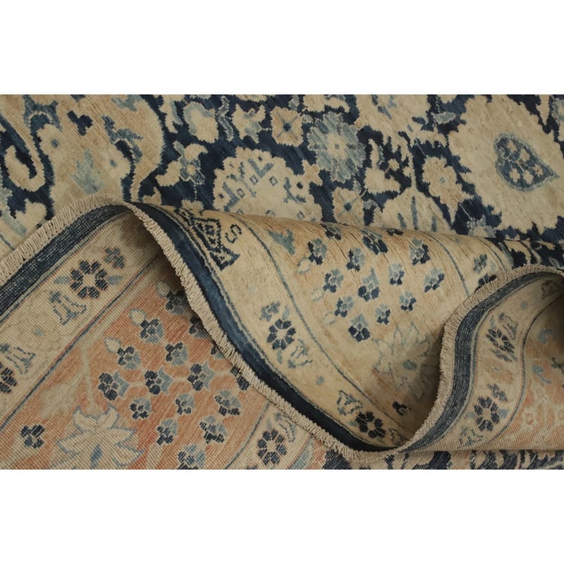Hand Knotted Traditional Wool Blue Floral Area Rug - 9' 7'' X 8' 2''