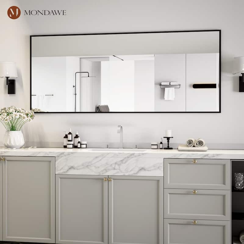 Mondawe Deck Mounted 8 Inch Widespread Double-Handle Bathroom Faucet in Matte Black for Bathroom, Vanity, Laundry