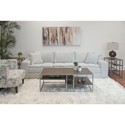 Roundhill Furniture Padena 3-Piece Metal Frame Wood Living Room Coffee Table and 2 End Tables Set