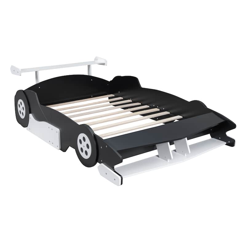 Full Size Race Car-Shaped Platform Bed with Wheels