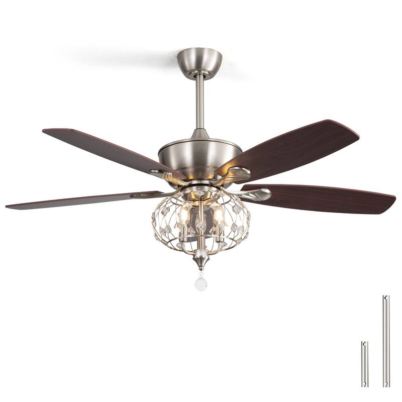 52" Sand Nickel Ceiling Fan with Crystal Shade