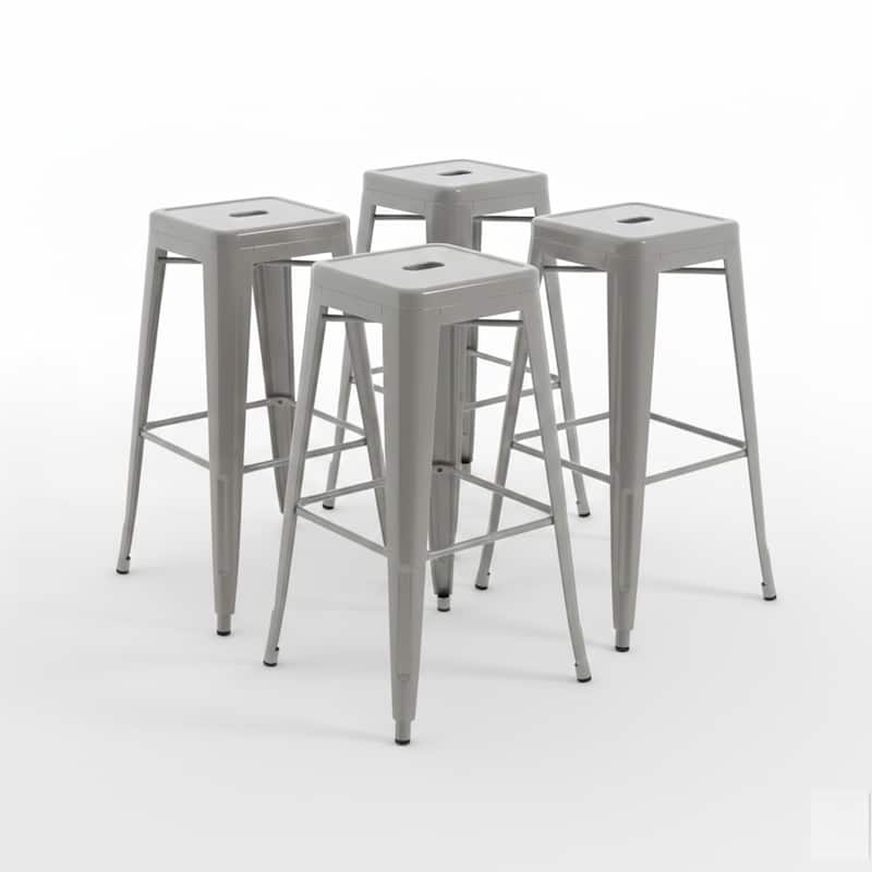 AC Pacific 30 Inch Industrial Stackable Metal BarStools Set of 2 - Silver
