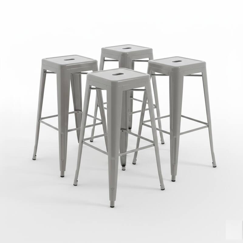 AC Pacific 30 Inch Industrial Stackable Metal BarStools Set of 4 - Silver