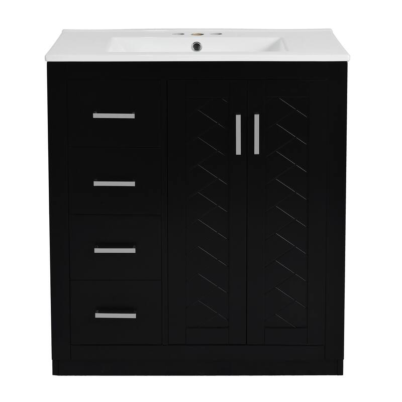 30" Bathroom Vanity with Ceramic Sink - Black