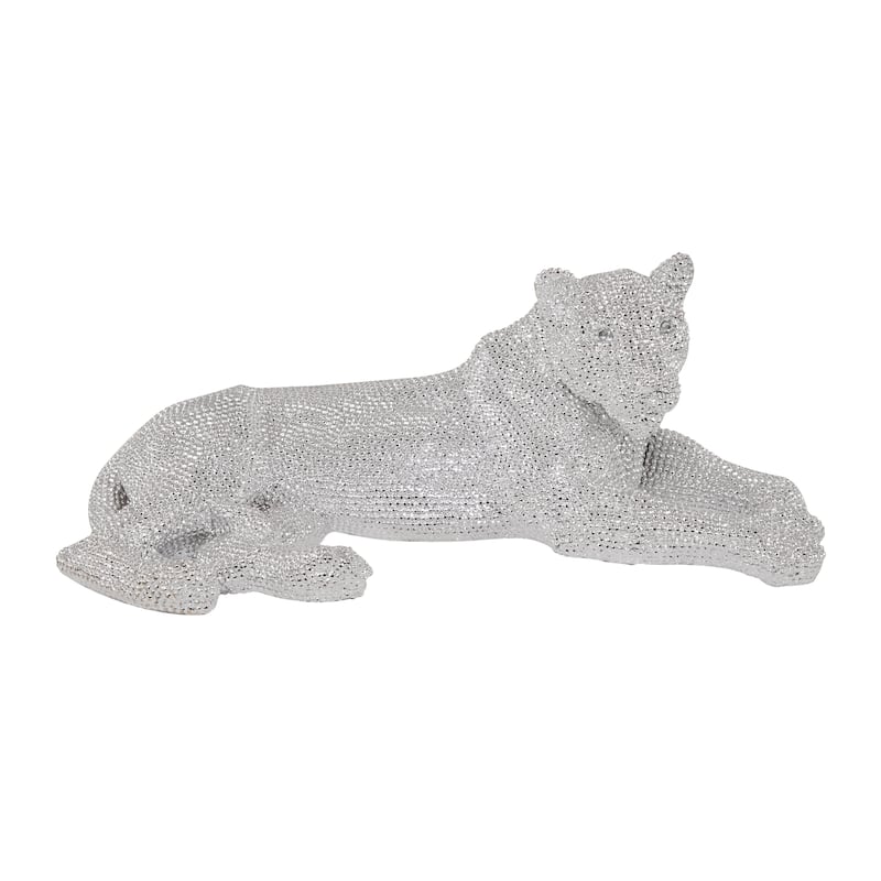 Polystone Leopard Decorative Sculpture with Carved Faceted Diamond Exterior - Black, White, Gold or Silver - Roche River Decor - Silver - 39"W, 14"H