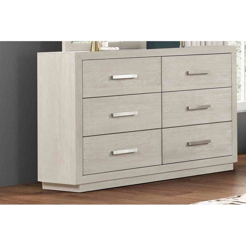 Light Gray Finish Transitional 4 Pc Bedroom Set LED Bed Nightstand Dresser Mirror