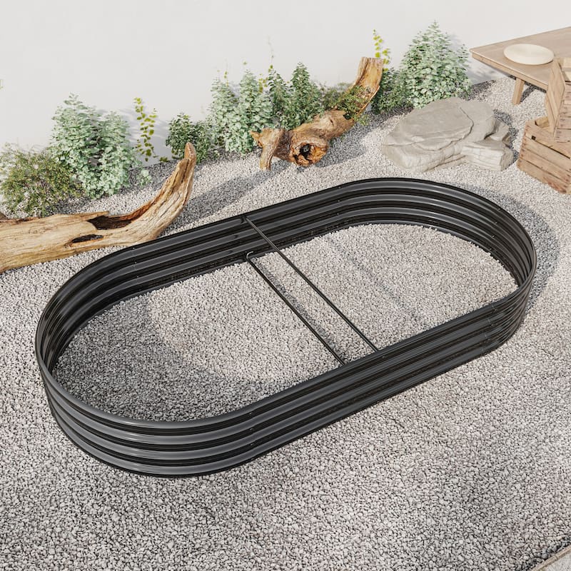 Anmytek Corrugated Metal Raised Garden Bed Oval Planter Outdoor Patio Backyard Gardening