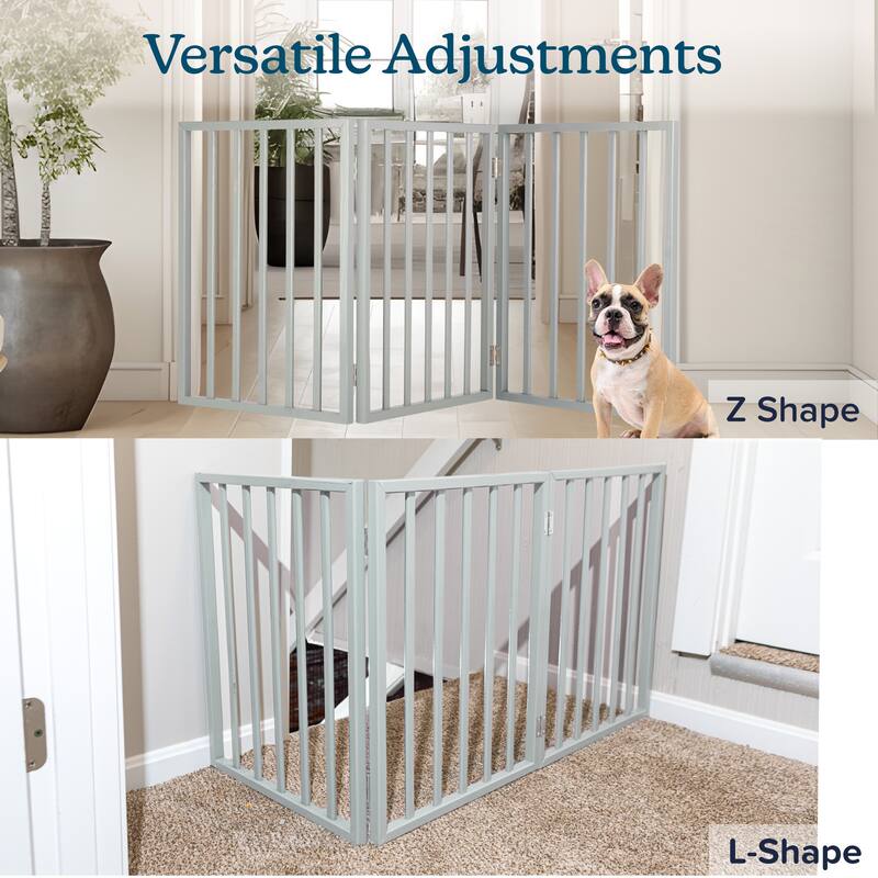 3-Panel Indoor Foldable Dog Gate - 54x24-Inch Wood Freestanding Pet Fence