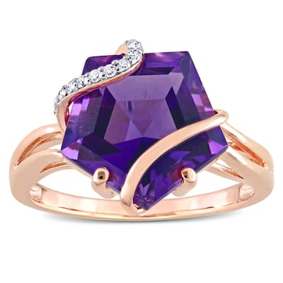 Miadora Fancy-cut Amethyst & Diamond Accent Swirl Cocktail Ring in Rose Plated Sterling Silver