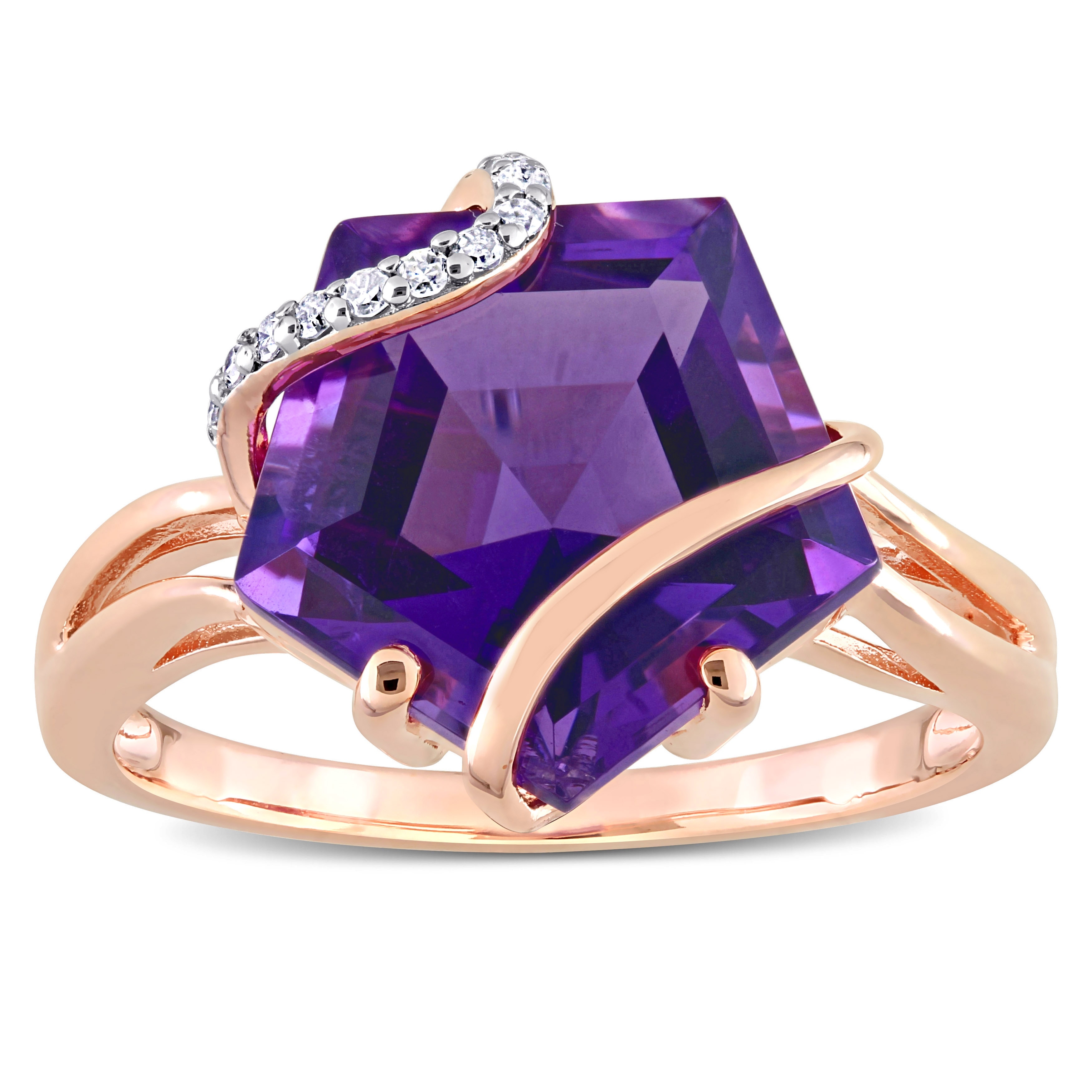 Miadora Fancy-cut Amethyst & Diamond Accent Swirl Cocktail Ring in Rose Plated Sterling Silver