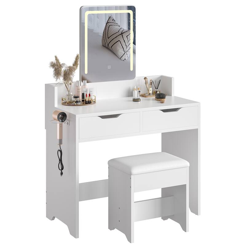 Bestier Vanity Set with Mirror and Lights,Vanity Desk with Drawers,Makeup Table with Light Modes & Hair Dryer Holde