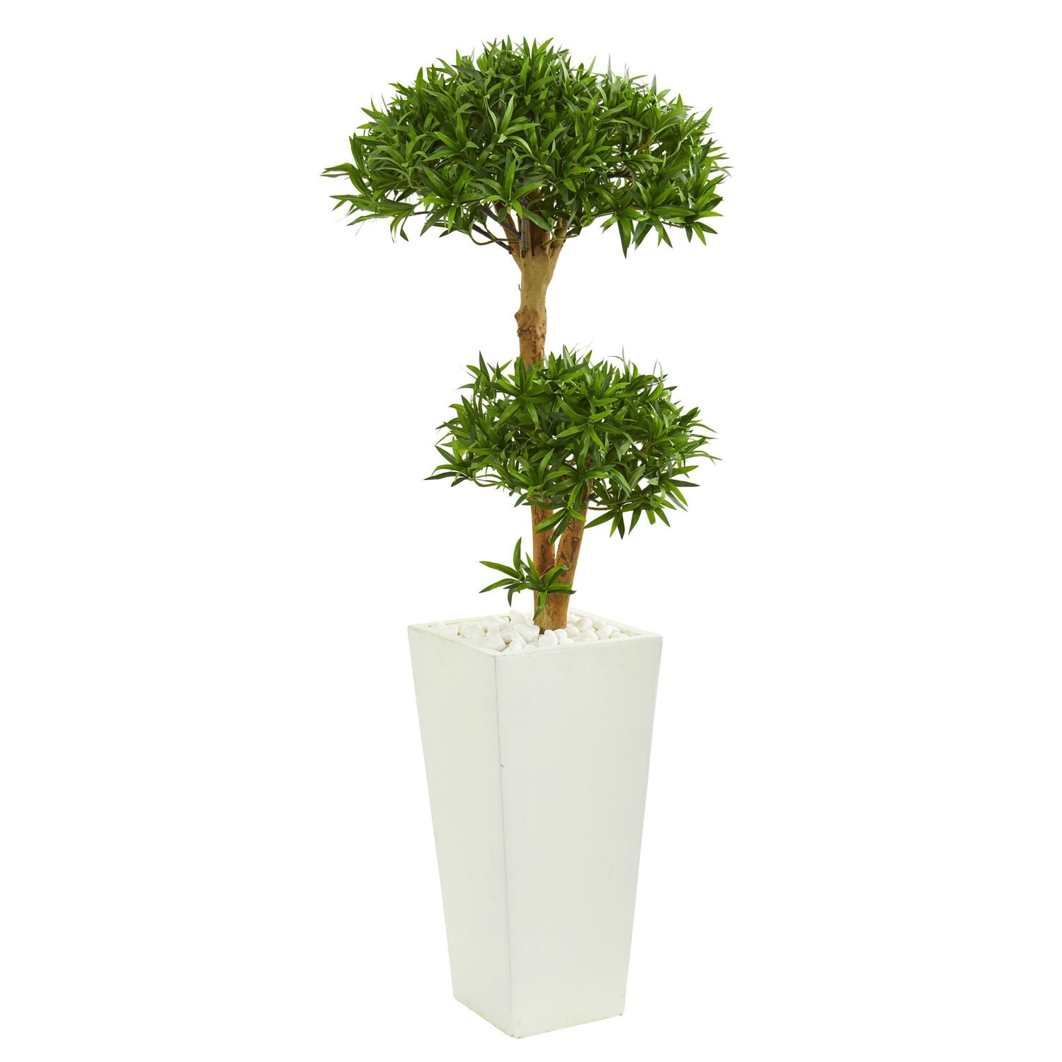 Artificial Podocarpus Tree in Planter - 50 Inch Indoor Greenery Decor Tower Design - Green - 41-50 Inches