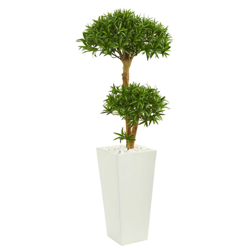 Artificial Podocarpus Tree in Planter - 50 Inch Indoor Greenery Decor Tower Design - Green - 41-50 Inches