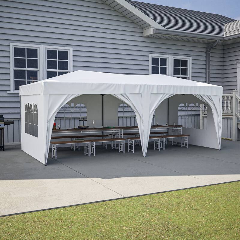 10 ft. x 20 ft. Pop Up Canopy Outdoor Portable Party Wedding Tent with 6 Removable Sidewalls and Carry Bag + 6pcs Weight Bag