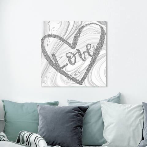 Oliver Gal 'Marble Heart' Typography and Quotes Wall Art Canvas Print Love Quotes and Sayings - Gray, White