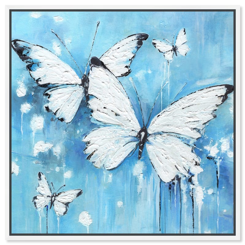 Art Remedy Textured Blue Butterflies Framed Butterfly 1 Piece Canvas Wall Art - 13 x 13 - White