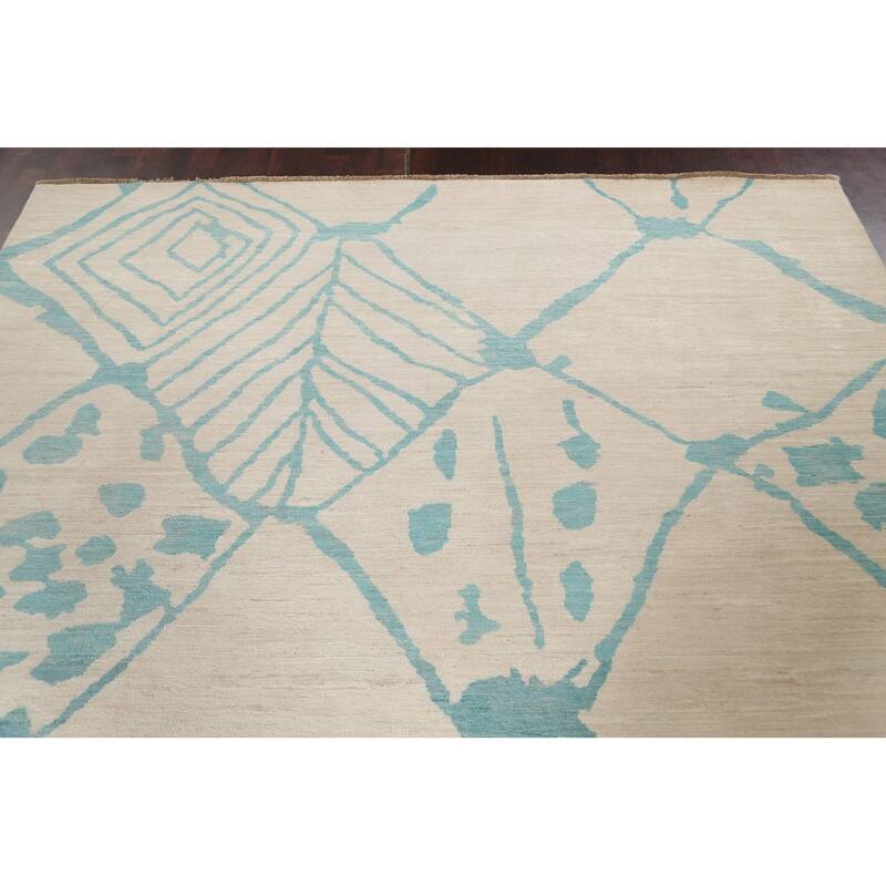 Vegetable Dye Contemporary Moroccan Area Rug Hand-knotted Wool Carpet - 7'9" x 9'9"