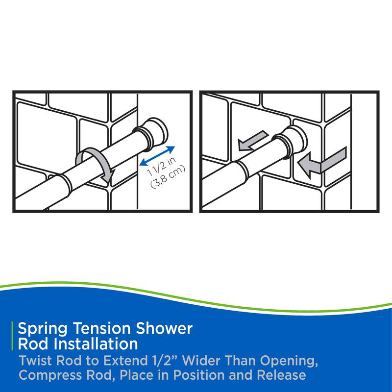 Kenney Twist & Fit No Tools Spring Tension Shower Curtain Rod, 36-63"
