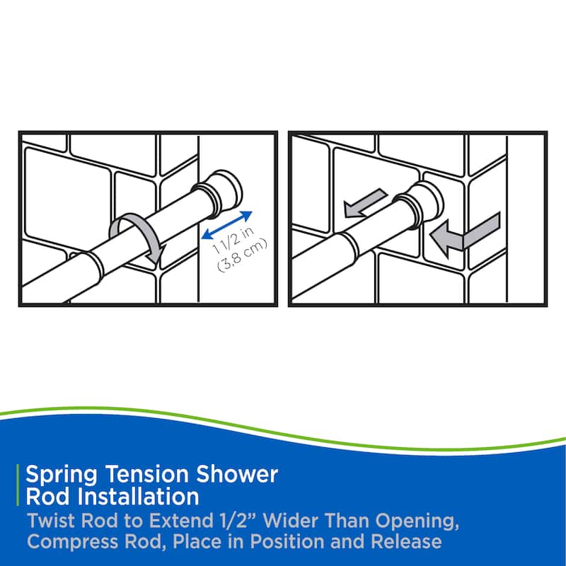 Kenney Twist & Fit No Tools Spring Tension Utility Closet or Shower Curtain Rod, 42-72"