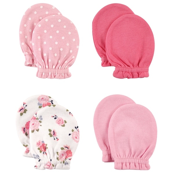 slide 1 of 1, Luvable Friends Baby Girl Cotton Scratch Mittens 4pk, Floral Dot, One Size - Floral Dot Floral Dot - One Size
