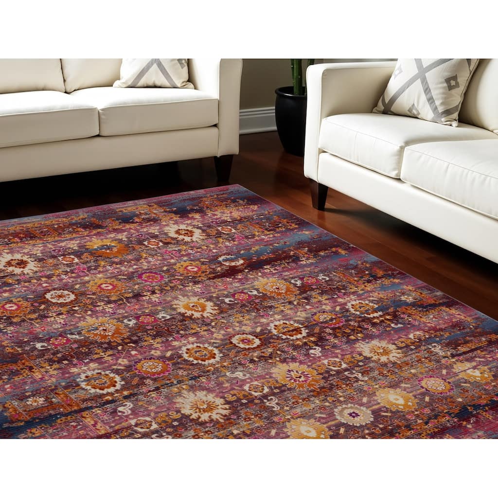 HomeRootsFloral Transitional Rectangle Area Rug - 118' X '94' X '0.5