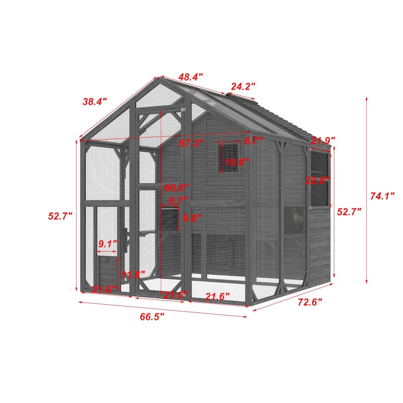 Large Outdoor Wooden Chicken Coop & Cat Enclosure with Run, 2 Colors Pet Cage