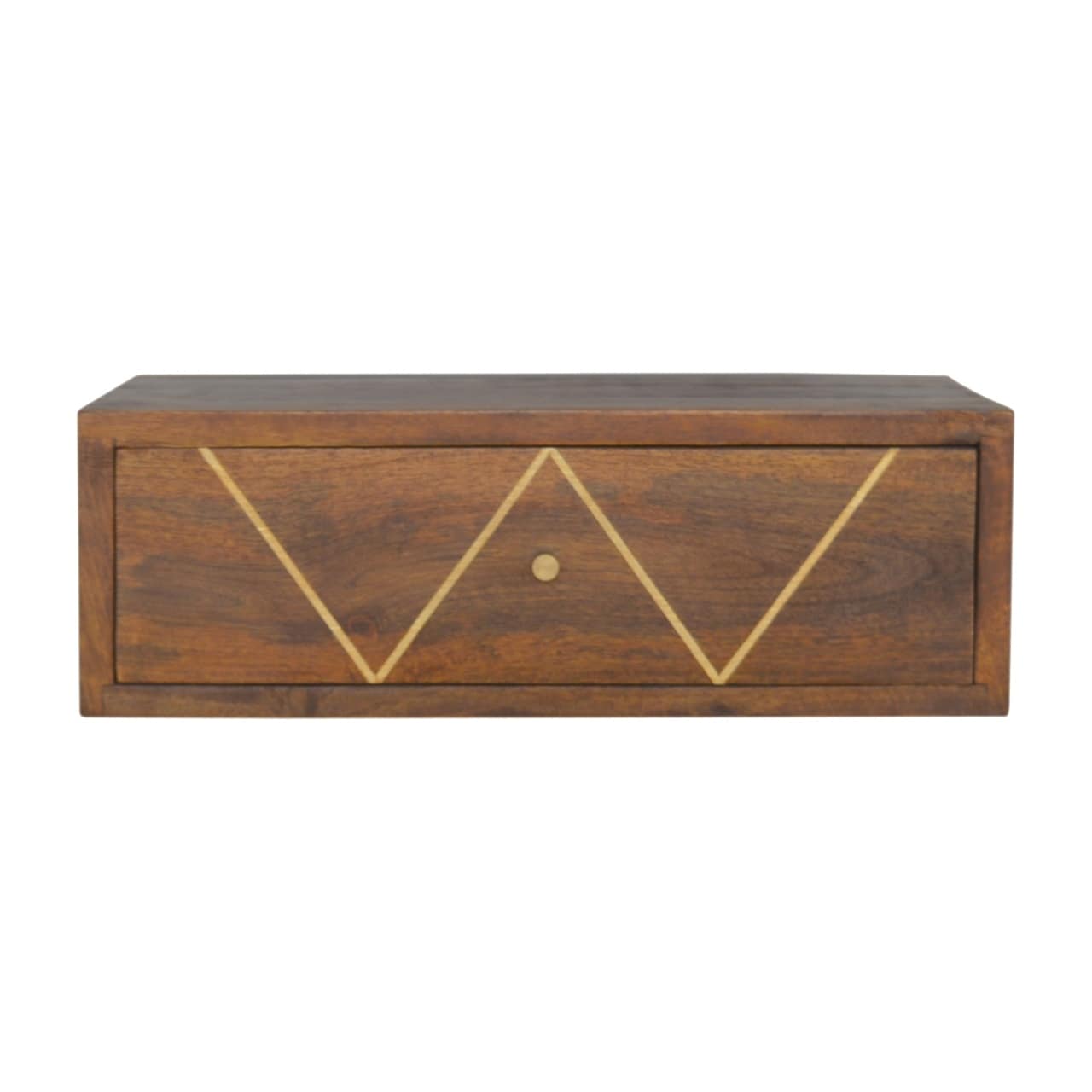 Artisan Furniture Solid Wood Floating Chestnut Brass Nightstand, Brown with one Drawer