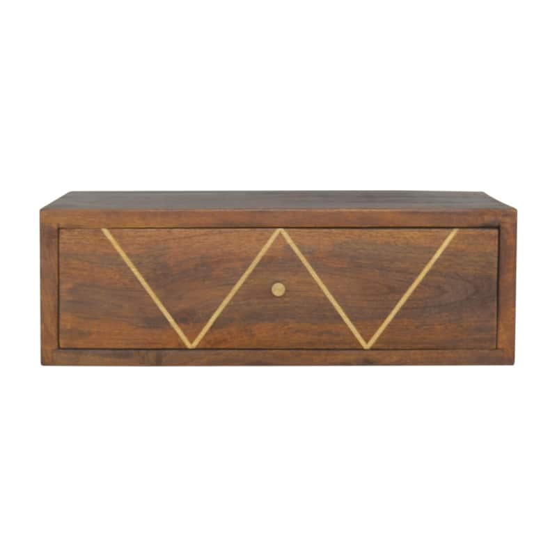 Minimalist Wall-Mounted Solid Wood Bedside with Gold Brass Drawer